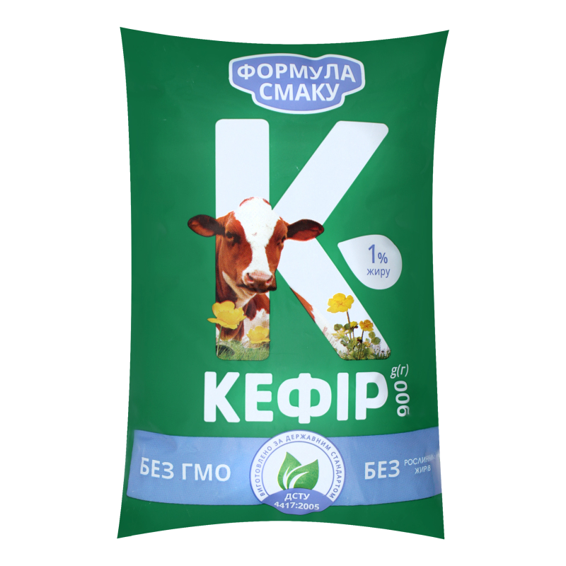 Кефір ФОРМУЛА СМАКУ 1%, 900г, плівка поліетиленова